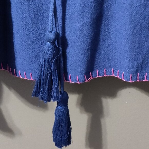 Free People Cherry Bomb Navy Blue Embroidered Boho Cropped Top SIZE SMALL - Picture 3 of 8